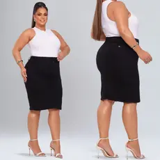 Saia Evangélicas Plus Jeans Moda Maior Preta Feminina Lycra Lindo Modelo Secretária longa