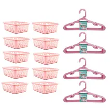 Cestinha organizadora e cabide infantil bebê kit 10 cestos e 20 cabides organizador