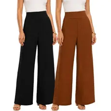 Kit Calça Feminina Pantalona Wide Leg Calça Casual Trabalho Social Dia a Dia Preta Lisa Plus Size