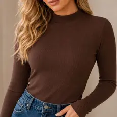 Blusa Feminina Gola Alta Canelada Manga Longa Justa Cacharrel Básico Elegante Frio Inverno