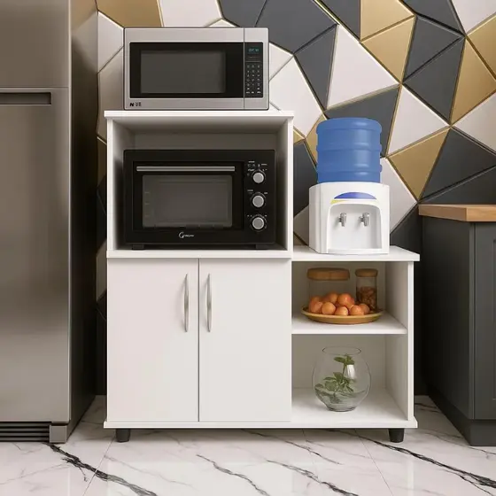 Bancada C/ Prateleiras Fruteira Cozinha Suporte Microondas Branco