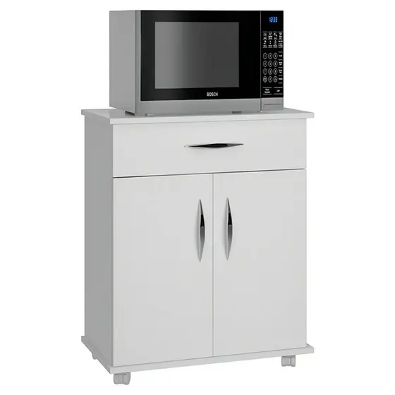 Balcão Base Microondas Fruteira Utensílios Cozinha Recepção Cor Branco
