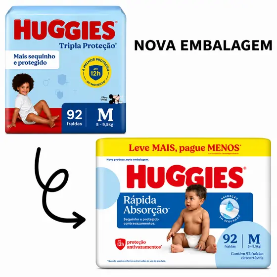 Fralda Huggies Tripla Proteção Hiper - Tamanho M - Com 92 Unidades