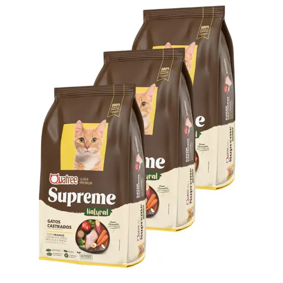 Kit 3 Pacotes de Ração quatree supreme para Gatos Castrados  Batata Doce