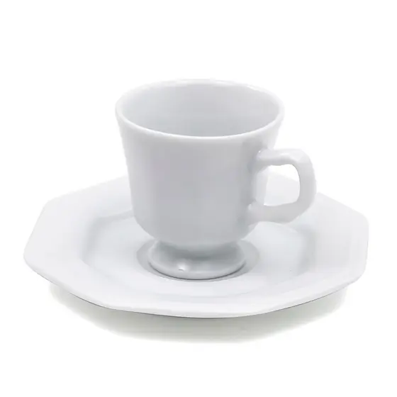 Xícara de Café com Pires Porcelana 65ml Schmidt Prisma Branca Octogonal Micro-ondas Lava-louças