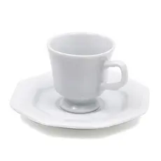 Xícara de Café com Pires Porcelana 65ml Schmidt Prisma Branca Octogonal Micro-ondas Lava-louças