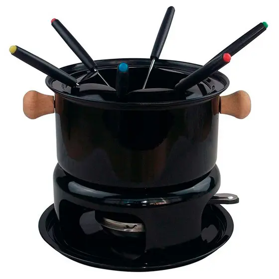 Panela Fondue Monte Verde 11 Peças Preta Aço Inox Ideal Queijo Chocolate Carnes Meridional