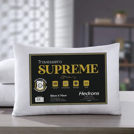 Travesseiro Suporte Firme Alto Supreme Tecido Piquet 50x70cm Conforto Qualidade Cama Branco Hedrons