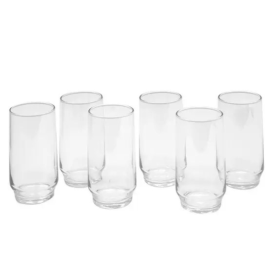 Kit Jogo 6 Copos Long Drink Lights 410ml Vidro Liso Grande Transparente Água Suco Refrigerante Nadir