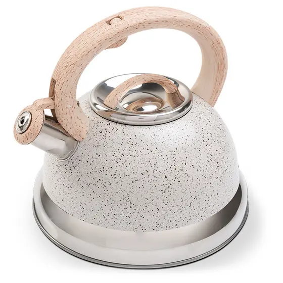 Chaleira Inox Apito Roma 2,7L Vanilla Fundo Indução Cabo Madeira Antitérmico Chá Café Água Brinox