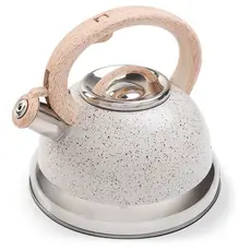 Chaleira Inox Apito Roma 2,7L Vanilla Fundo Indução Cabo Madeira Antitérmico Chá Café Água Brinox