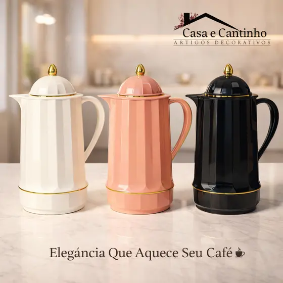 Garrafa Térmica Decorativa 1L Luxo | Café Chá Revestida com Design Elegante para Mesa Posta