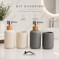 Kit Banheiro 2 Peças Lavabo Porta Dupla Sabonete Líquido Dispenser Porta Escova Decoração
