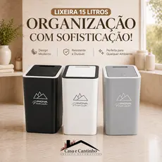 Lixeira Retangular Banheiro 15L Design Slim Compacto Tampa com Pressão