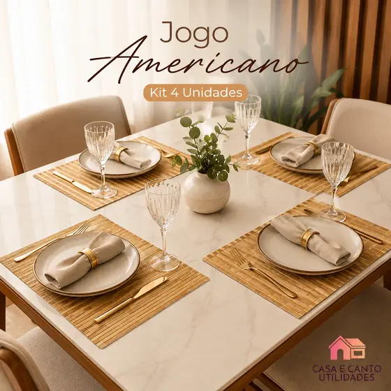 Kit 4 Peças Jogo Americano de Bambu Retangular Suplast, Souplast Para Mesa De Jantar