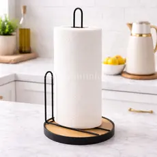 Porta Guardanapo Preto ou Dourado Suporte De Papel Toalha Bambu Organizador Multiuso Para Cozinha