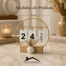 Calendário de Mesa Decorativo com Plaquinhas Dupla Face Florido Dourado/Preto Permanente Escritório