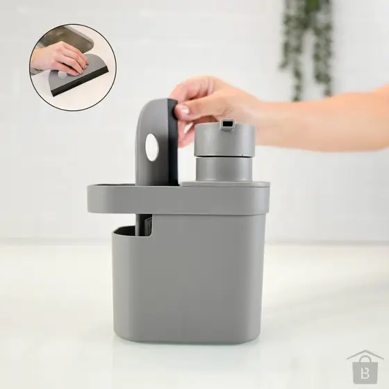 Kit Dispenser Porta Detergente E Esponja Com Rodinho De Pia OU