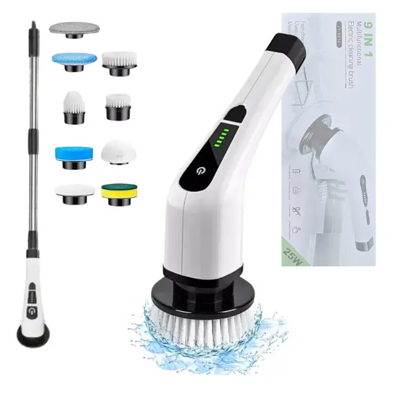 Esfregão Elétrico 9 em 1 Escova Giratória 25W Sem Fio com Extensor T&Z