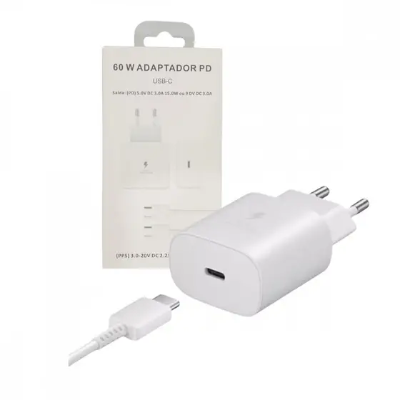 Carregador Completo 60W Super-Rápido USB TIPO-C com Cabo Móvel TIPO-C Kapbom KA-5005-TY