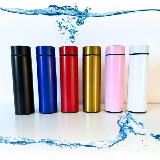Garrafa Térmica 500 ml Aço Inox com Medidor de Temperatura Digital