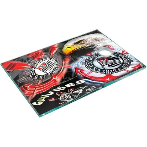 Tábua de Vidro Temperado Personalizada do Corinthians 30 x 40 cm, Design Decorativo, 720g, Vidro 6mm