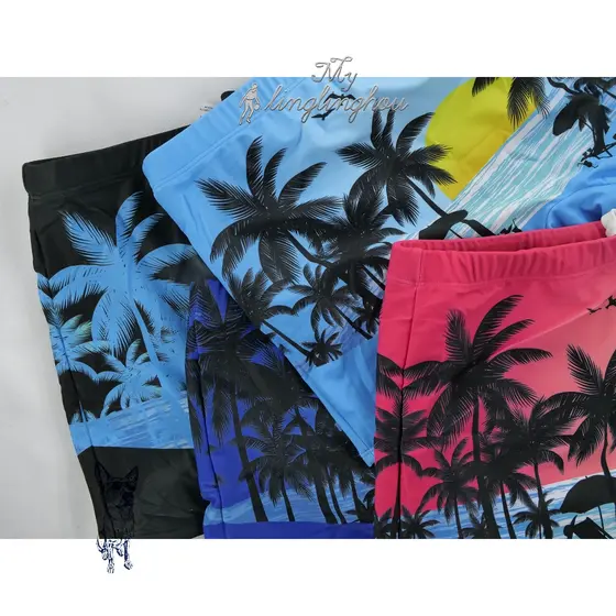 1-2 sunga box masculino com estampa de coqueiro , moda verão, com cordão, casual, natação,praia/4006