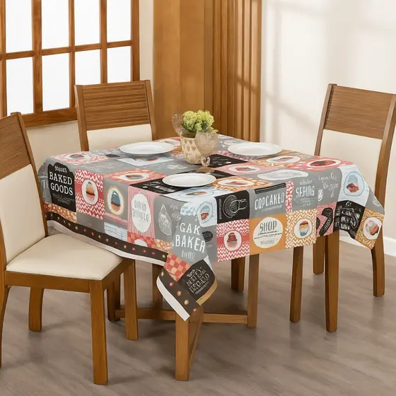Toalha de Mesa de Plástico Térmica Para 4 6 8 e 10 Lugares Grossa Várias Estampas Quadrada Decoração Cozinha