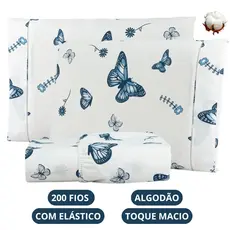 Jogo de Lençol Borboleta Algodão 200 Fios Solteiro Casal Queen King Toque Macio C/ Elástico