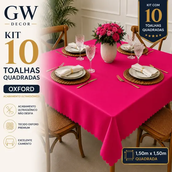 Kit C/ 10 Toalhas de Mesa Oxford Quadrada Para Eventos Buffet Restaurante 1,50x1,50