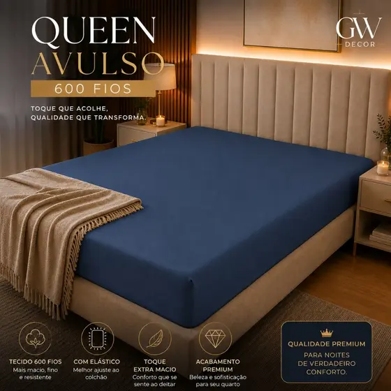 Lençol Avulso Queen 600 Fios Algodão Percal Luxo Macio com Elástico