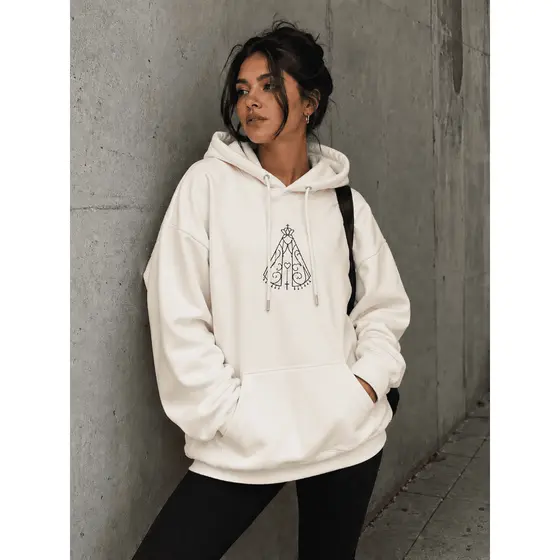 Moletom Premium estilo Canguru Silhueta de Nossa Senhora Aparecida religiosa Cristã Com Capuz