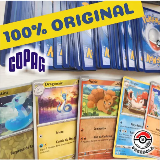 Kit Cartas Pokémon + Cartas Brilhantes SEM REPETIR Original Copag