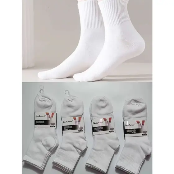 Kit12 pares de meias esportivas brancas masculinas de cano médio