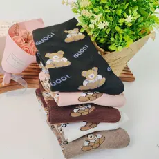 KIT COM 12 PARES DE MEIAS FEMININA ESTAMPAS DE URSINHOS 35-40 CORES VARIADAS