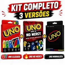 Kit 3 Jogos UNO No Mercy + UNO Minimalista Preto + UNO Clássico Jogo de Cartas Com Variações