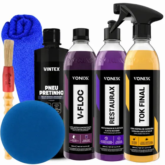 Kit Shampoo V-Floc Cera Tok Final Pneu Pretinho Restaurax Vonixx 500ml
