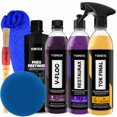 Kit Shampoo V-Floc Cera Tok Final Pneu Pretinho Restaurax Vonixx 500ml