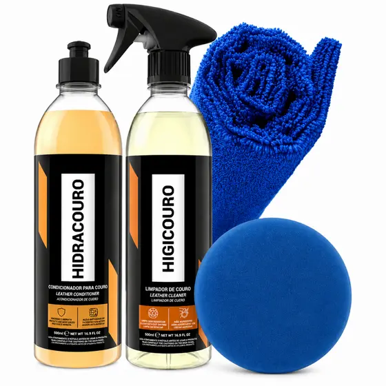 Kit Limpar Hidratar Couro Vonixx Higicouro 500 ml + Hidracouro + Toalha Microfibra + Aplicador
