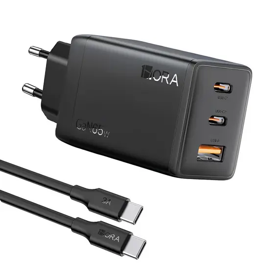 Carregador Usb 1Hora 65W + Cabo Usb C 2 Metros Preto