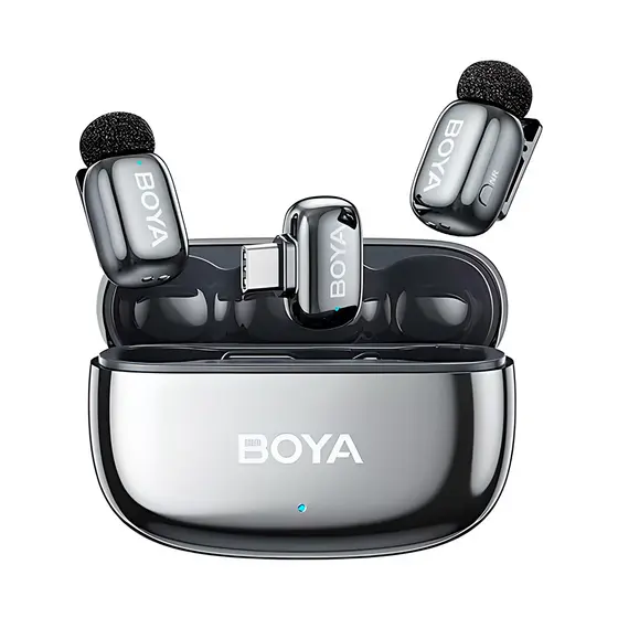 Microfone Lapela SemFio Boya Mini 2 USB-C IA-ANC Prata Lunar