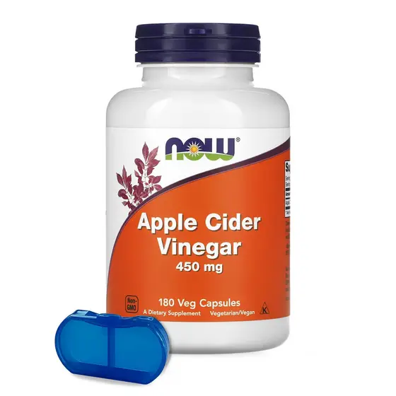 Vinagre de Maçã 450mg Now Foods 180 Veg Cáps Porta Cápsulas
