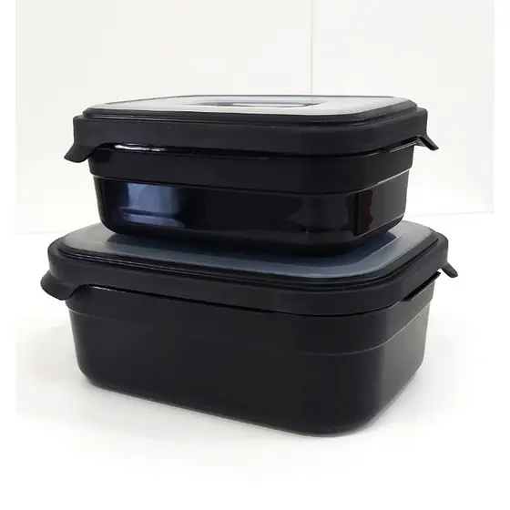 Conjunto Potes Retangulares 2 pçs. 500ml e 1000ml Preto Com Tampa Tipo Marmita Helsim