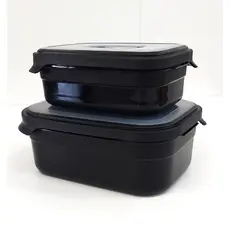 Conjunto Potes Retangulares 2 pçs. 500ml e 1000ml Preto Com Tampa Tipo Marmita Helsim