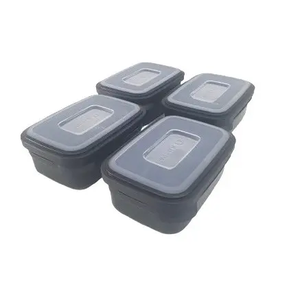 Conjunto 4 Potes Retangulares Preto de 500ml cada com Tampa Tipo Marmita Helsim
