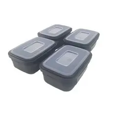 Conjunto 4 Potes Retangulares Preto de 500ml cada com Tampa Tipo Marmita Helsim