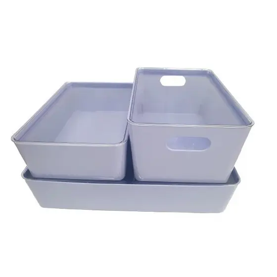 Conjunto 3 Organizadores Multiuso Todos Com Tampa em Acrílico Transparente e Cor Lilas Helsim