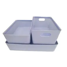 Conjunto 3 Organizadores Multiuso Todos Com Tampa em Acrílico Transparente e Cor Lilas Helsim