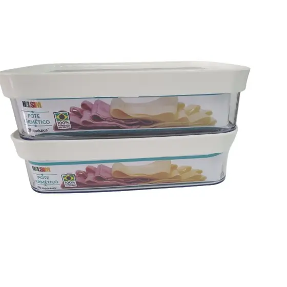 Conjunto 2 Potes Herméticos Porta Frios 1100ml cada Helsim Tampa Branca