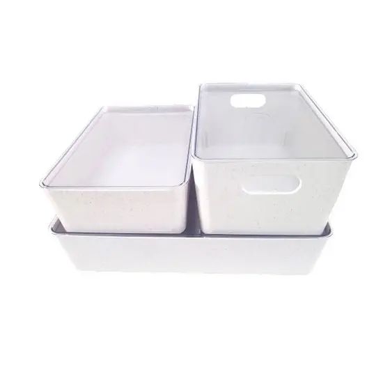 Conjunto 3 Organizadores Multiuso Todos Com Tampa em Acrílico Transparente Cor Rosa Quase Branco Helsim